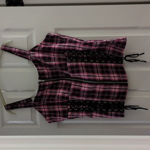 [NWT] Black pink plaid corset tank top 2X, 3X